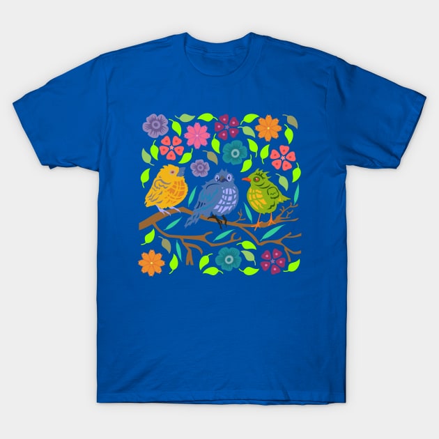 Three Birds on a Branch T-Shirt by evisionarts